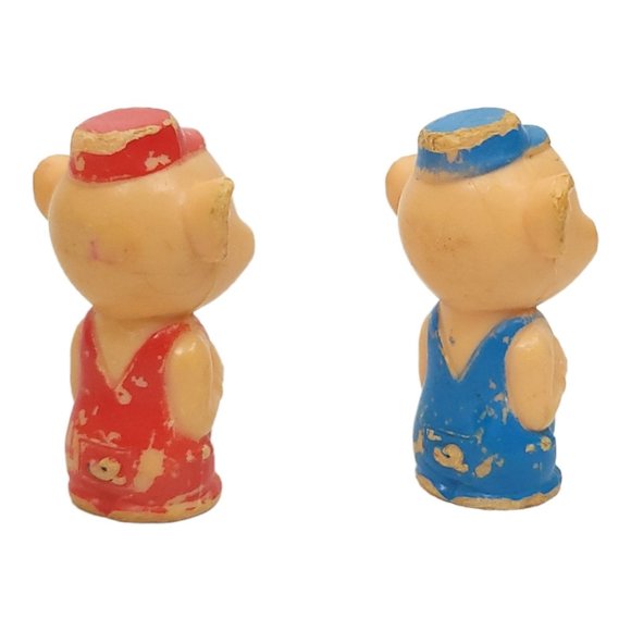 Vintage Walt Disney Three Little Pigs Pencil Toppers 2 FIGURES ONLY Blue Red - Picture 9 of 13